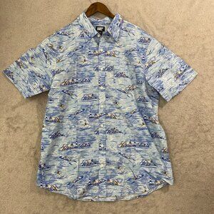 NWOT Lands' End Men's XL Blue Coastal Print Short Sleeve Button-Up Shirt